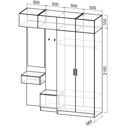 Набор мебели для прихожей "Марсель-256" МР 01-256 В2490 Ш2000 Г580 (ЛДСП Графит серый)